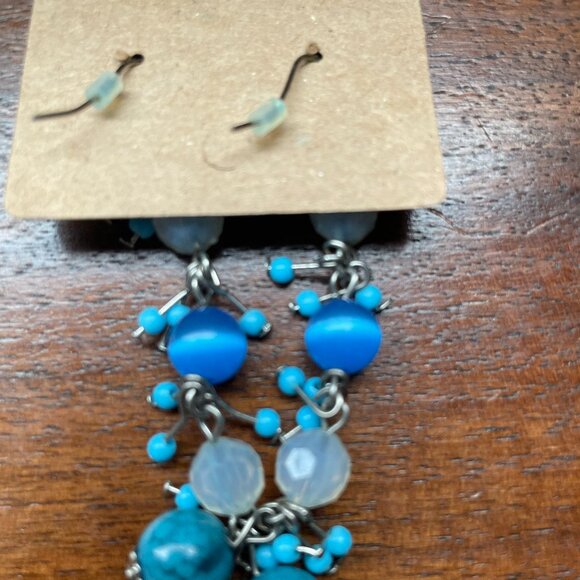Bundle 3 for $12.  Blue Beaded Dangle Earrings - Picture 2 of 3